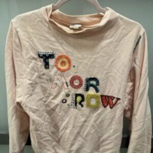 Anthropologie Embroidered Tomorrow Graphic Pink Pullover Sweatshirt Women Small